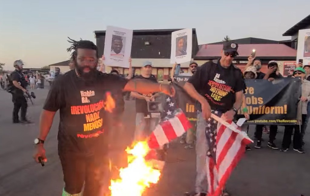 It's unclear how man flags were burned during the protest.