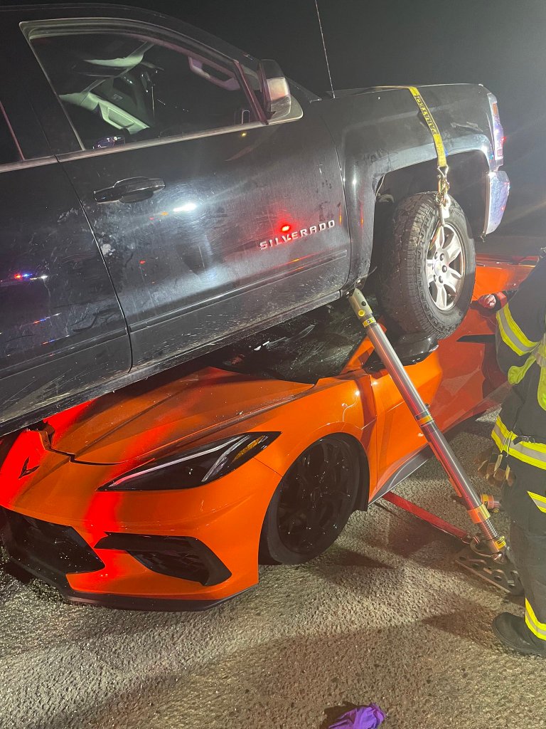 The bizarre crash happened around 9:30 p.m. at a desolate intersection in Thorton, a community just 18 miles north of Denver, the fire department said.