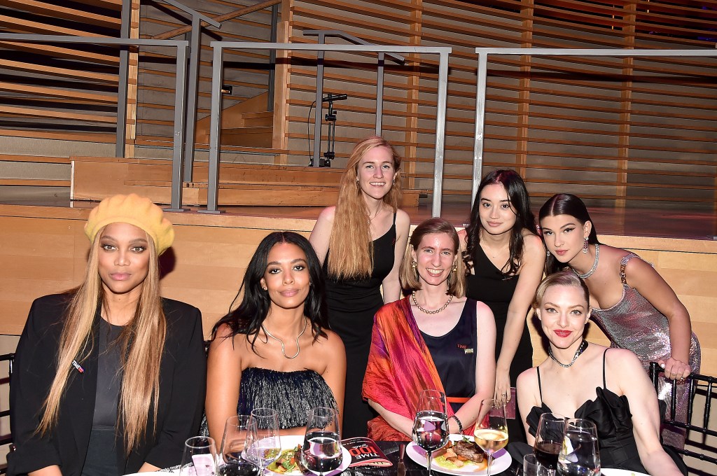 Tyra Banks, Aurora James, Cate Matthews, Merrill Fabry, Lucy Feldman, Amanda Seyfried and Phoebe Gates attend the 2022 TIME100 Gala. Phoebe is frequently photographed at star-studded parties. 