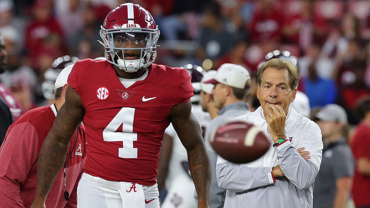 Alabama QB Jalen Milroe during warmups