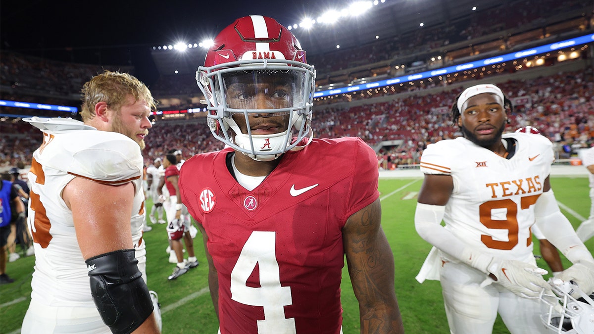 Jalen Milroe walks off the field