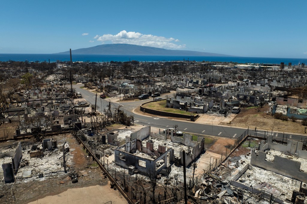 An aerial view shows the aftermath of a devastating wildfire in Lahaina, Hawaii, Aug. 22, 2023.