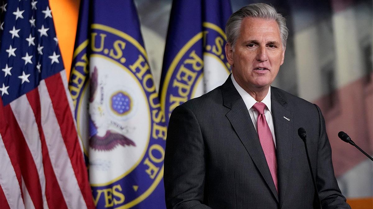 House Speaker McCarthy facing the crowd as he answers questions.