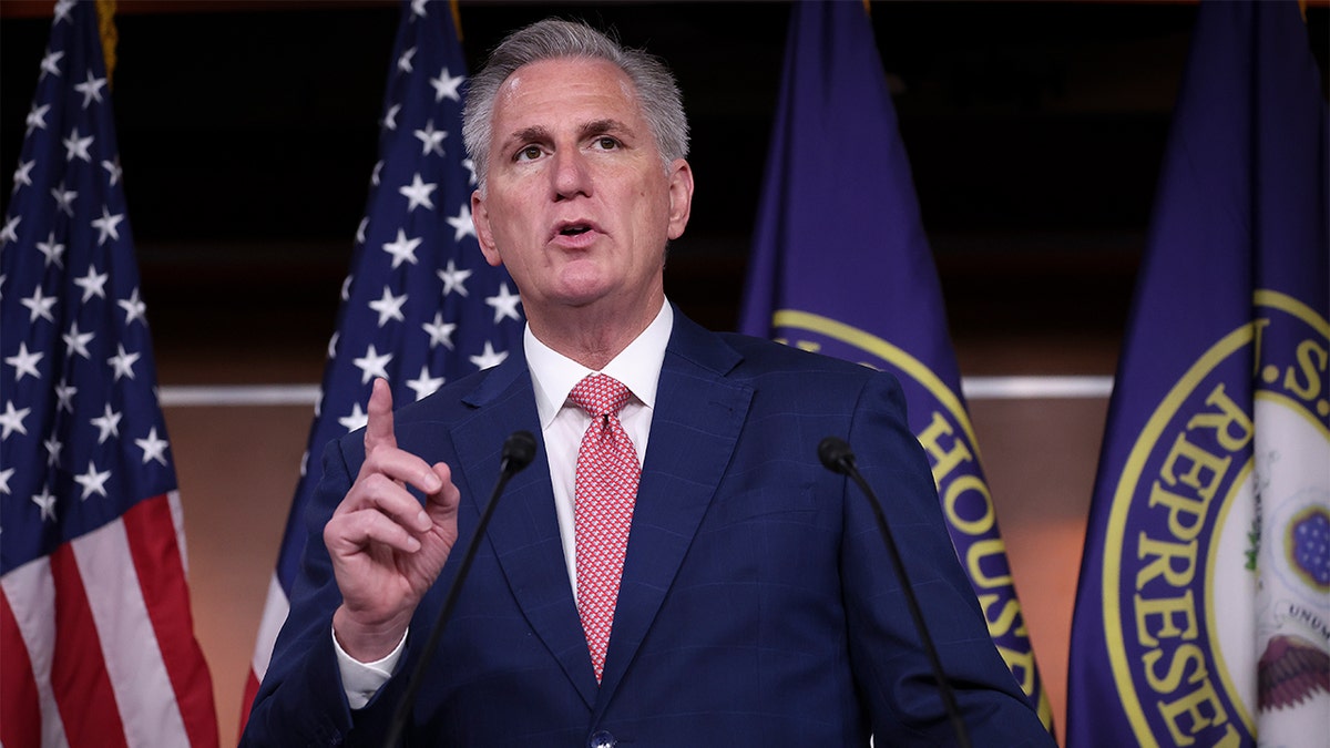 Speaker McCarthy at a press conference.