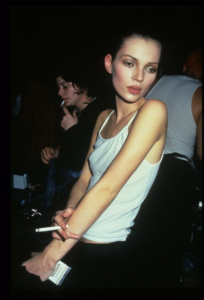 Supermodel Kate Moss, seen smoking in 1994. 