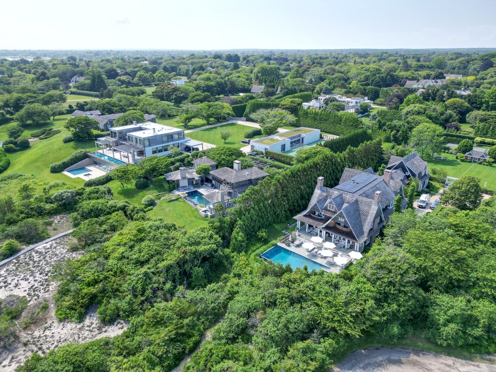 aerial shot of Hamptons mansions