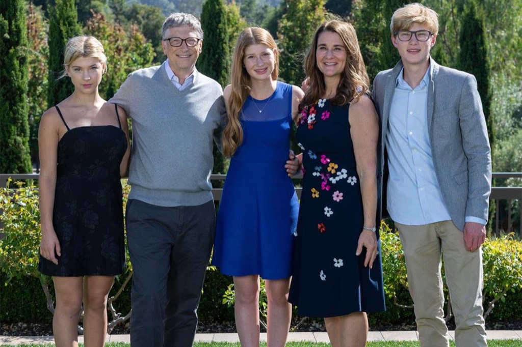 Phoebe Gates (left) in a family group with her parents and siblings. 