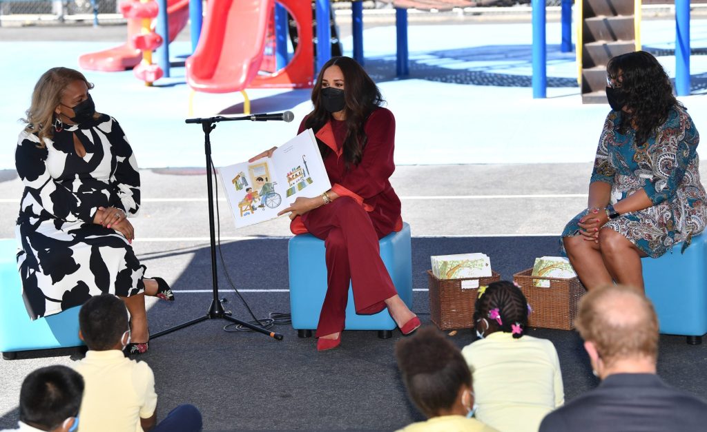 Markle read students her best-selling picture book, "The Bench."