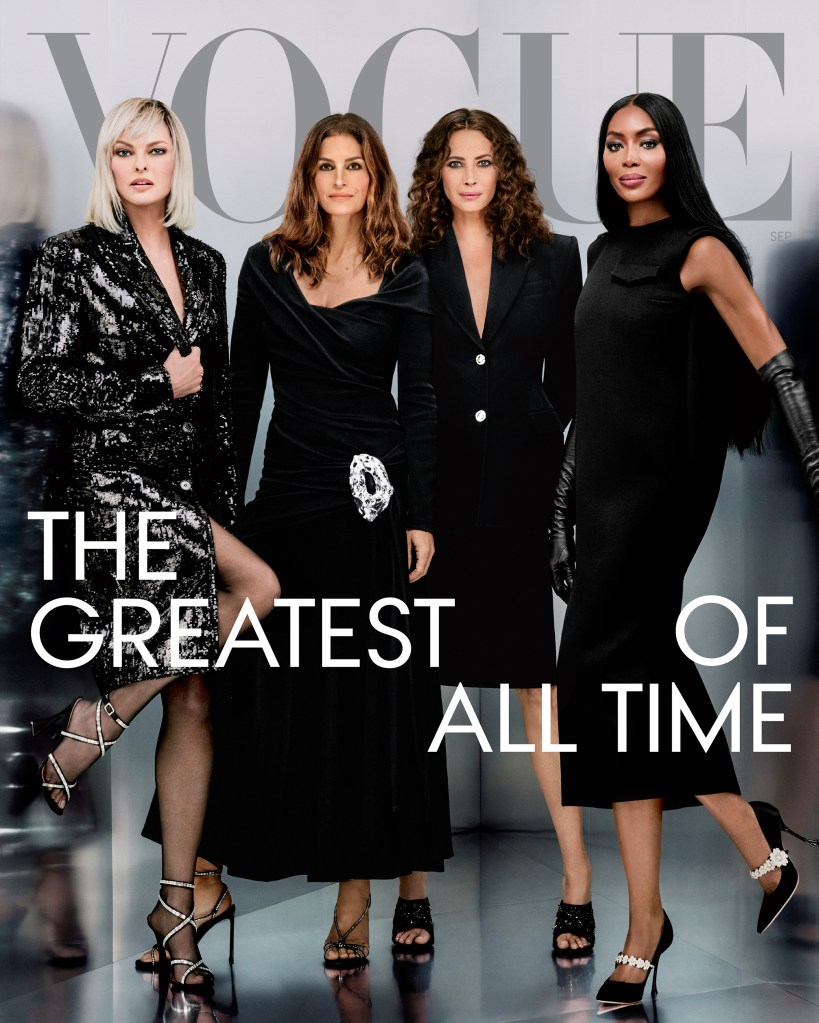 The quartet of catwalk queens appear on the September issue of Vogue. 
