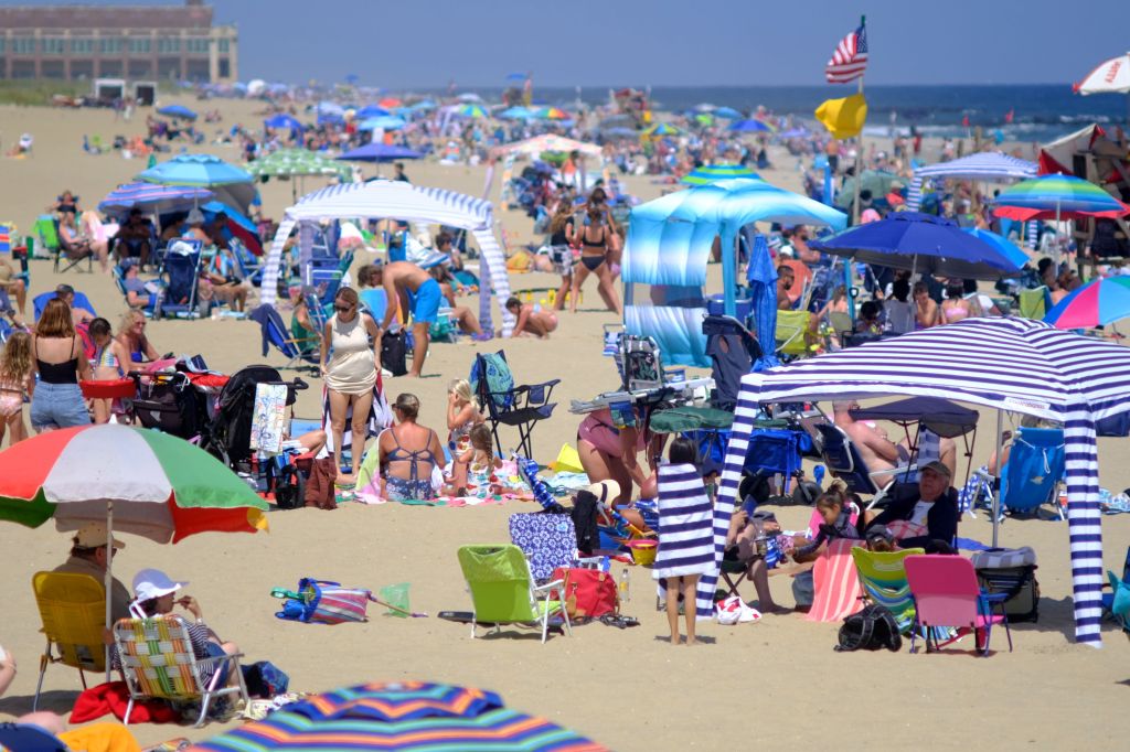 Crowds on the beach in New Jersey.
