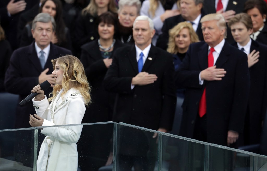 Jacke Evancho singing at the 2017 inauguration of Donald Trump