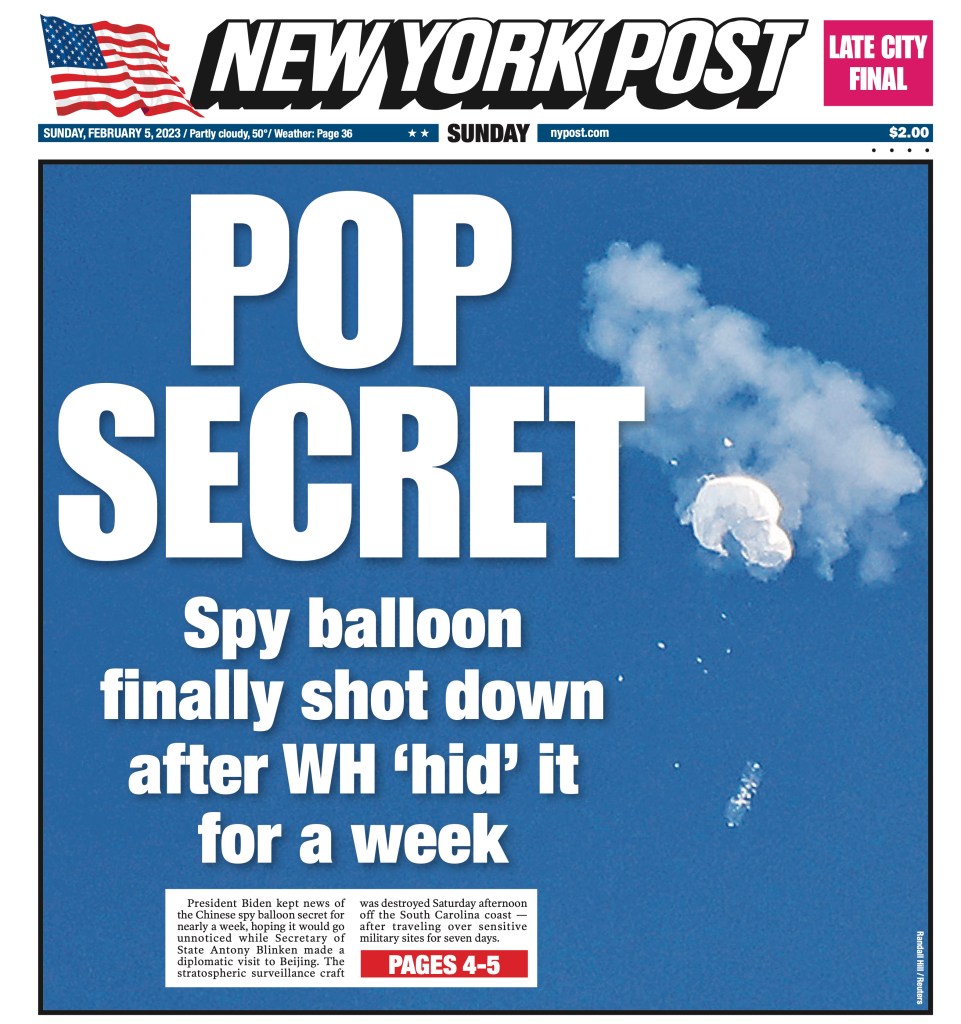 Spy balloon front page