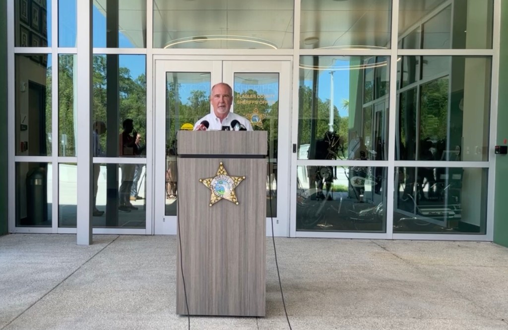 Flagler County Sheriff Rick Staly speaking at a press conference Monday