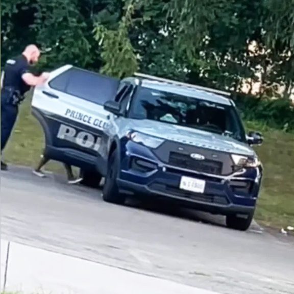 After helping the woman into the back of the squad car, he climbed inside with her