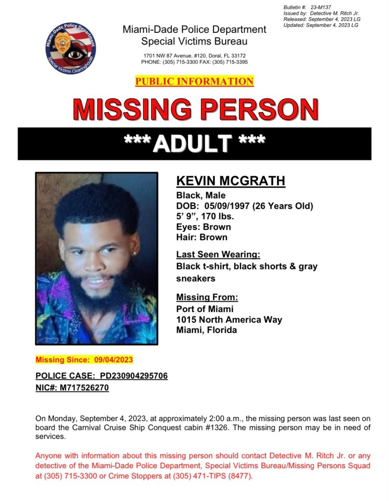Miami-Dade Police issued a missing person's alert Tuesday.