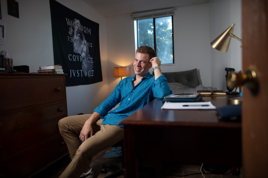 John J. Parker in his dorm room. 