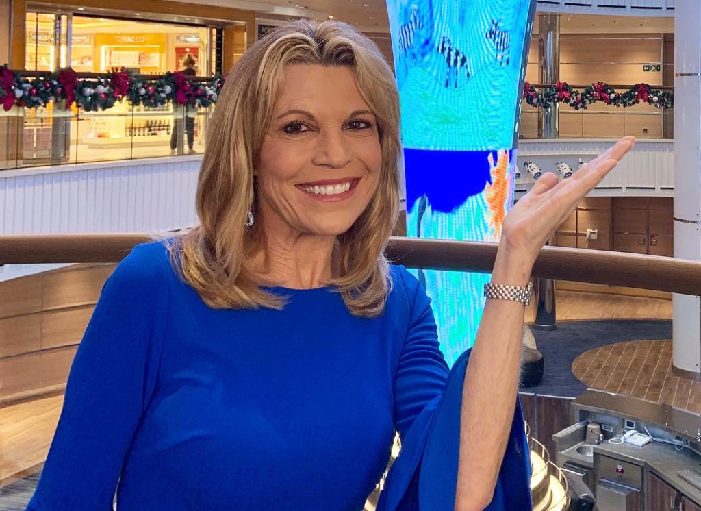 Photo of Vanna White in a blue shirt. 