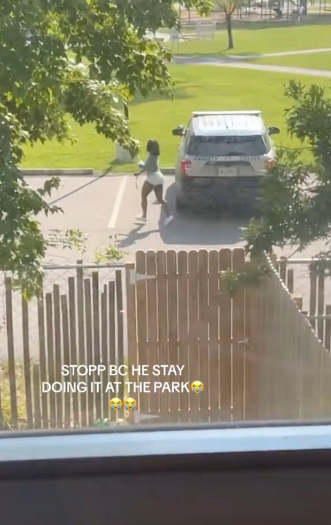 Pinto walking away from the cruiser. 