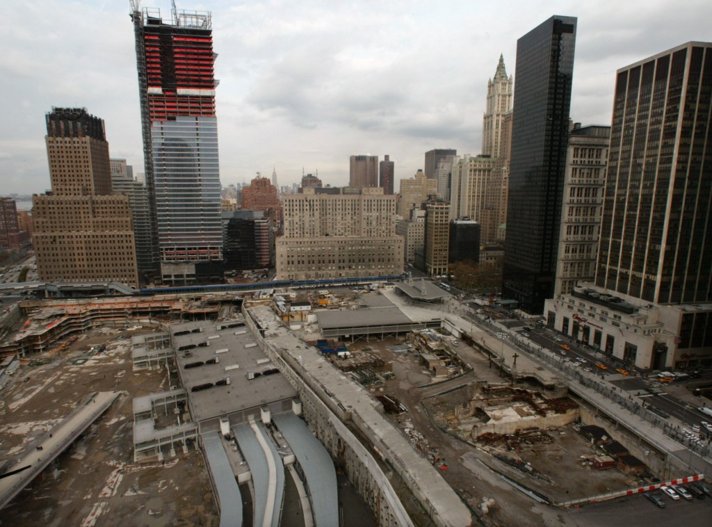  World Trade Center, second from left, is under construction in this Monday, Nov. 22, 2004 file photo of ground zero from the nearby Deutsche Bank building in New York .