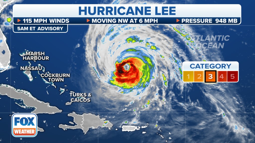 The NHC said Hurricane Lee will continue its slow northwest movement for the next day or so before it begins a turn to the north on Thursday.