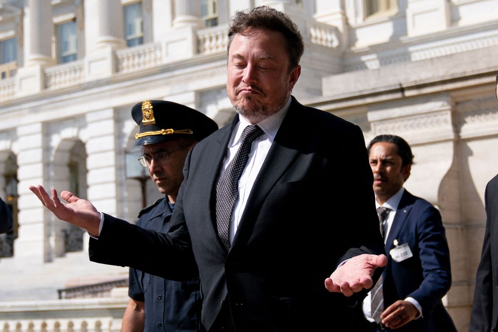 Elon Musk departs following a meeting in the office of US House Speaker Kevin McCarthy.