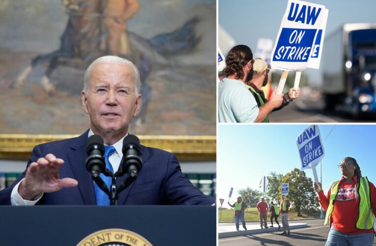 Biden backs auto union in strike for 40% pay hike and 32-hour week