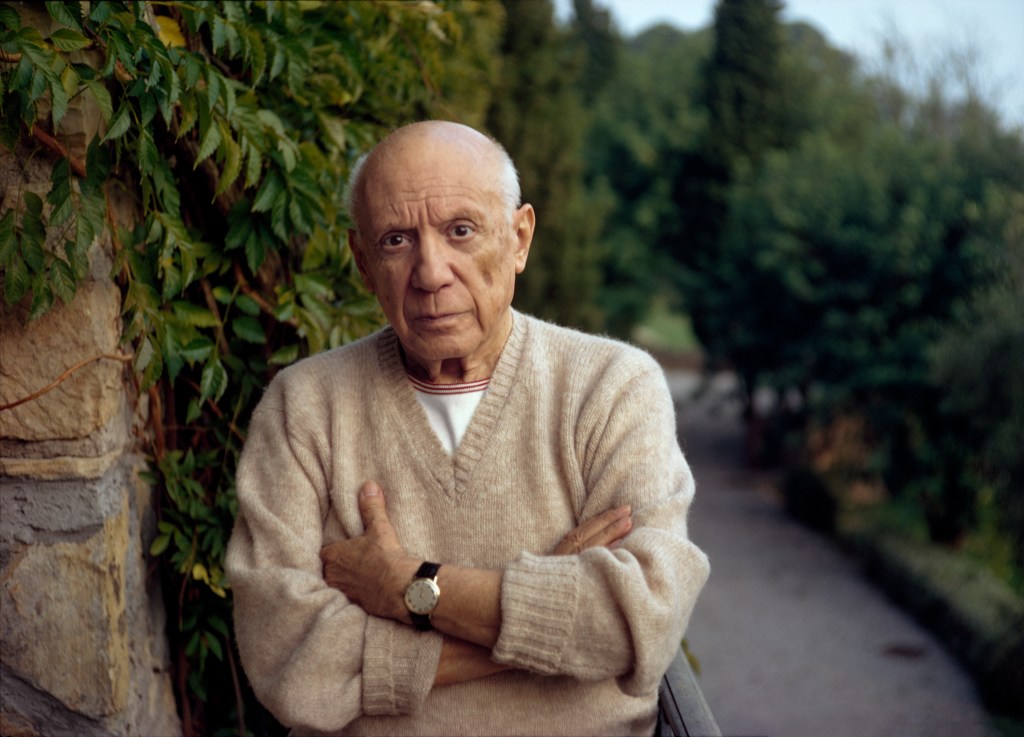 Pablo Picasso in 1966 in Mougins, France thirty years after he painted 'Femme à la Montre' in 1932. 