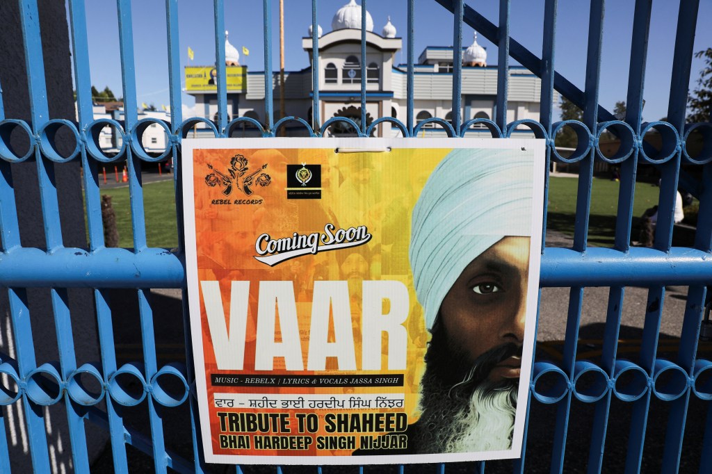 A sign outside the Guru Nanak Sikh Gurdwara temple. 