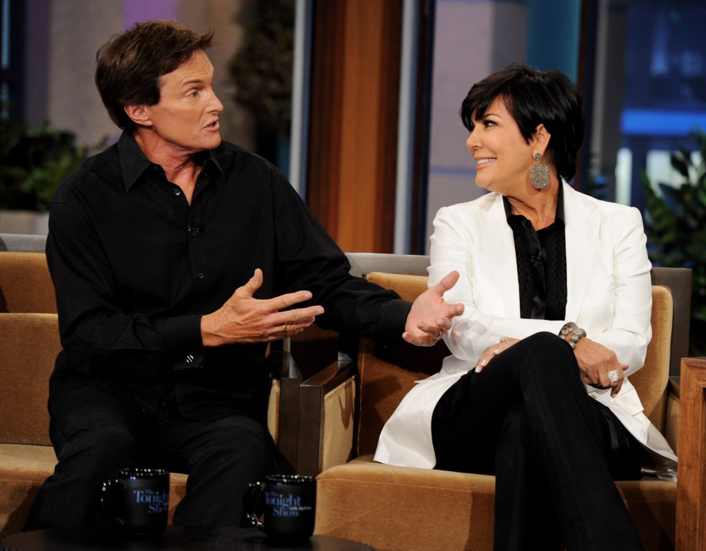 Then-Bruce Jenner and Kris Jenner appear on The Tonight Show with Jay Leno at NBC Studios on June 10, 2011.