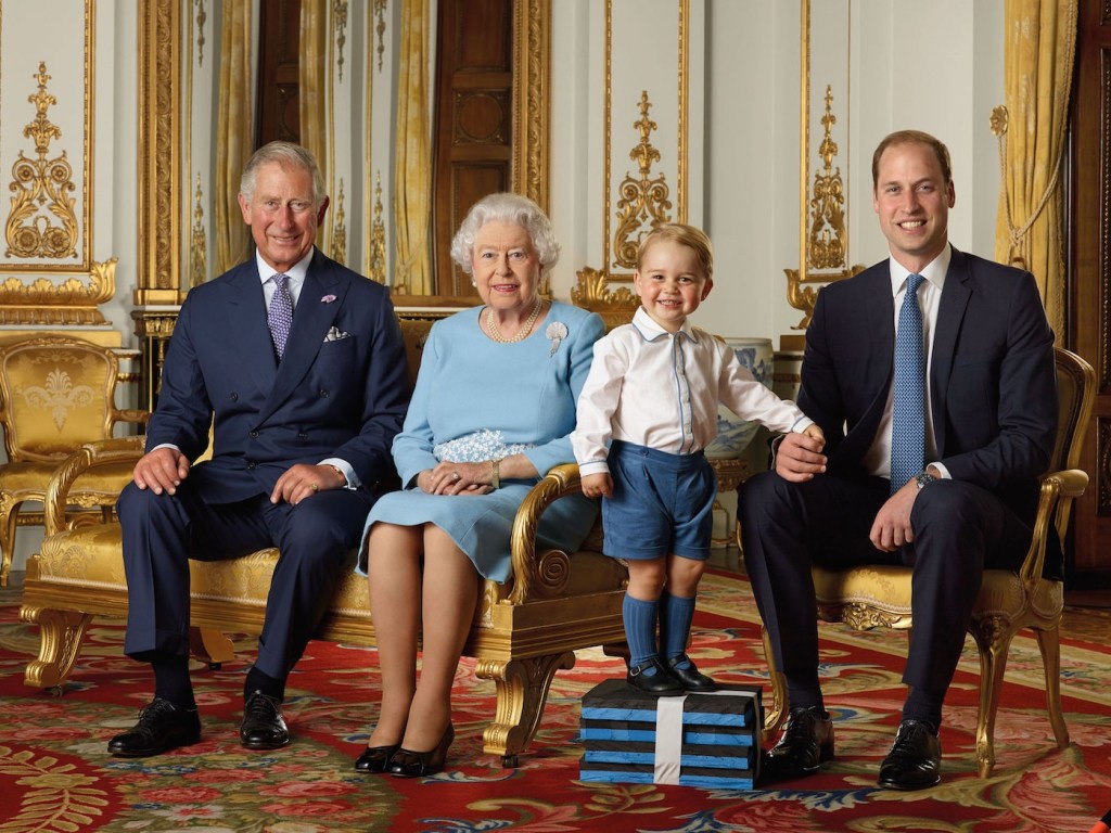 King Charles, the late Queen Elizabeth, Prince George and Prince William, 2016.