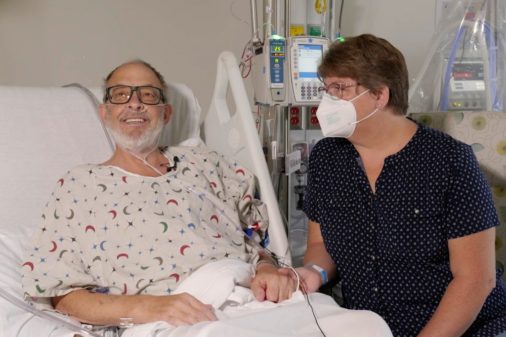 “Nobody knows from this point forward. At least now I have hope and I have a chance,” said Navy veteran Lawrence Faucette from Frederick, Maryland. He is shown in the hospital with his wife, Ann.