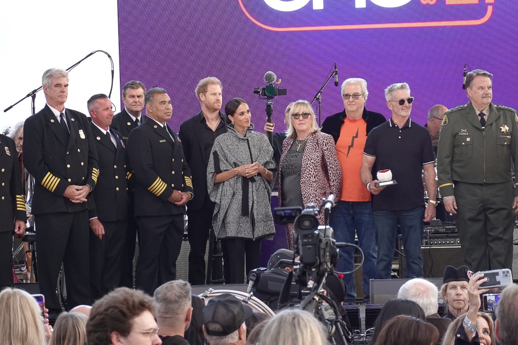 Prince Harry and Markle on stage at the One805 Live event in Santa Barbara.