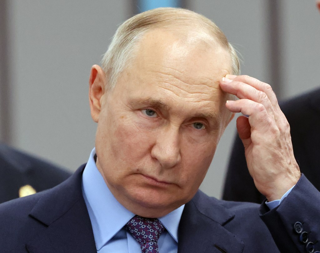 Vladimir Putin is pictured