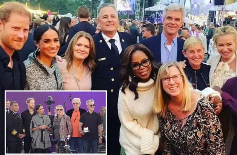 Harry and Meghan are the poorest celebs in this star-packed photo from Kevin Costner’s fundraiser