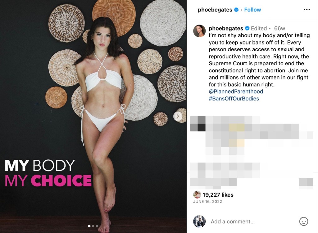 Phoebe Gates' pro-choice Instagram