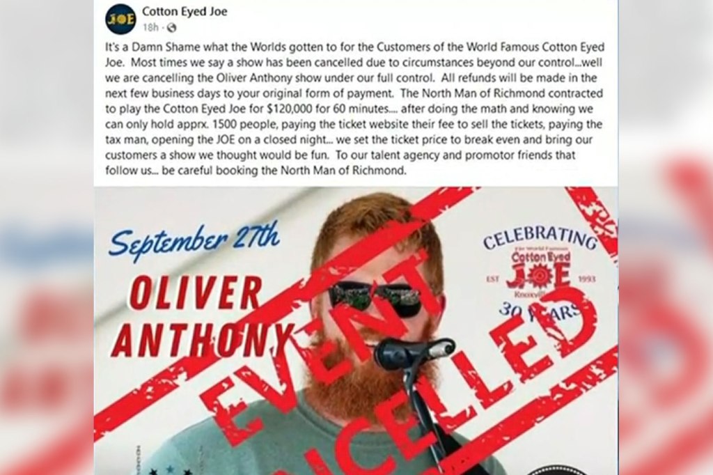 Cotton Eyed Joe posted to Facebook the event was canceled after the ticket conundrum and failed negotiations. 