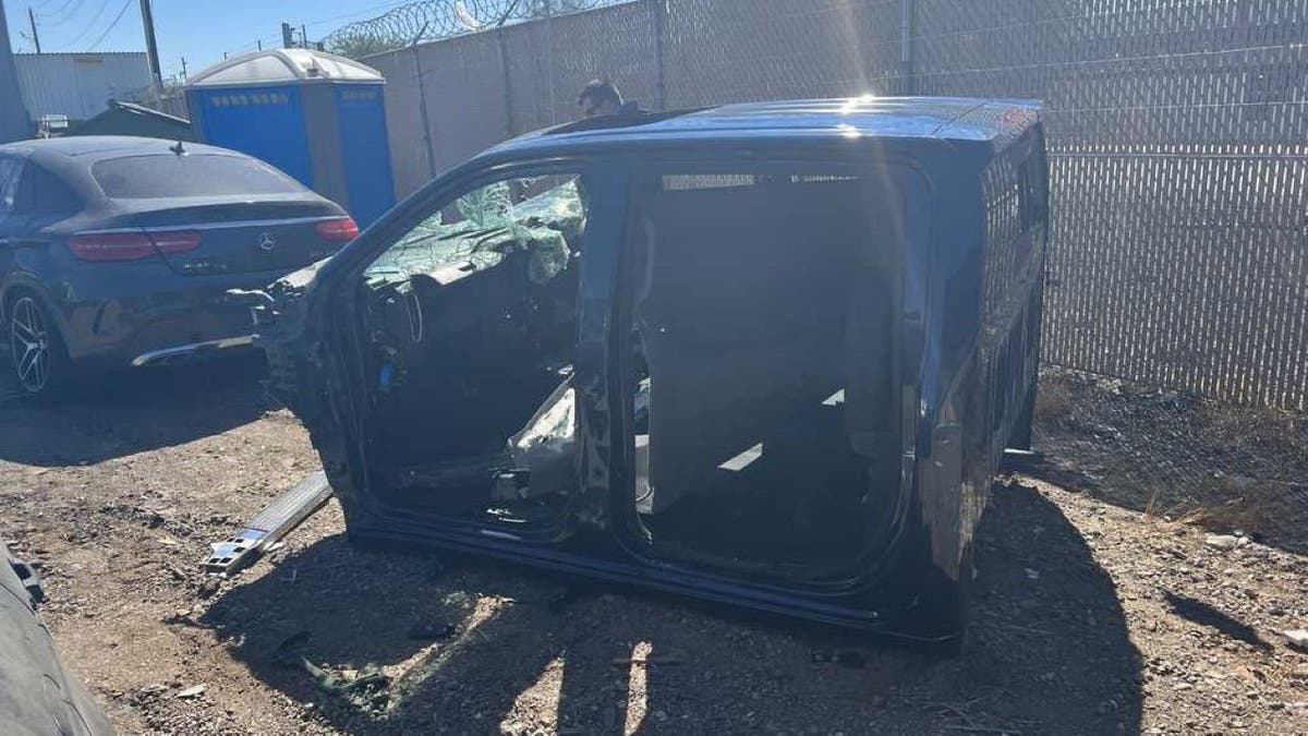 Cab of stolen truck in junkyard