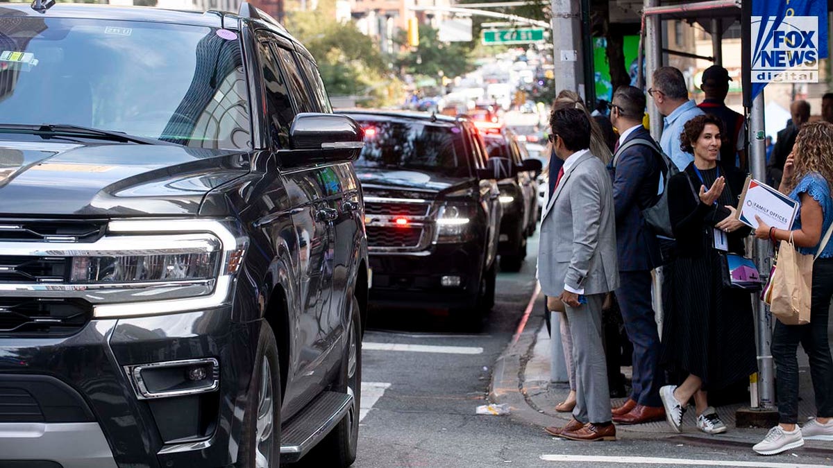 Vehicles are escorted to the United Nations General Assembly