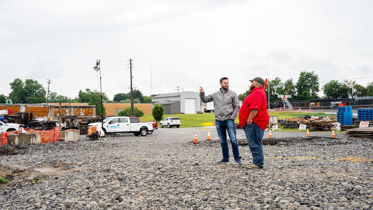 Sen. JD Vance at Ohio train derailment site.