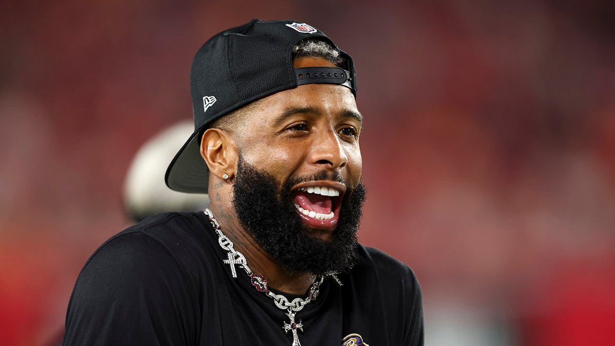 Odell Beckham Jr. reacts on sideline