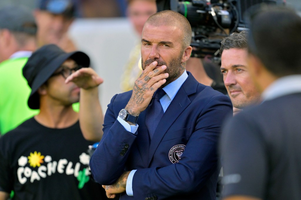 Inter Miami CF co-owner David Beckham looks on the field before the game against the Los Angeles FC at BMO Stadium. 