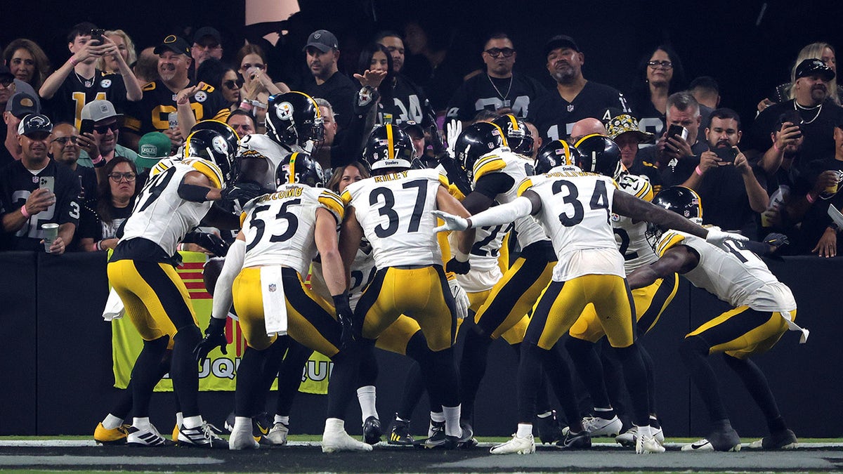 Steelers celebrate interception