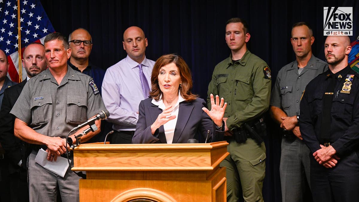 NY Gov Kathy Hochul briefing reporters