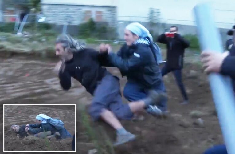 French nun tackles environmental protester attempting to stop construction of religious center