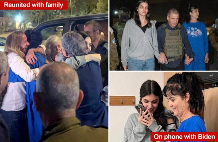 American hostages Judith, Natalie Raanan hug loved ones after Hamas release