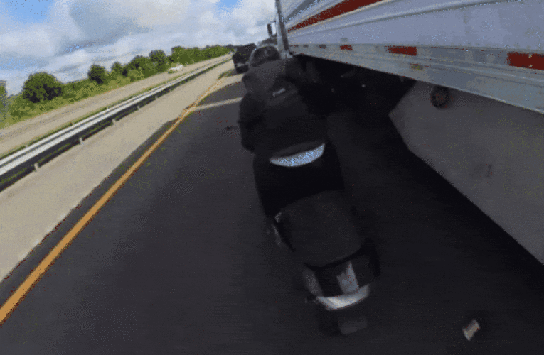 Biker ‘learns lesson’ after 140 mph crash between trucks, cars results in 20 broken bones