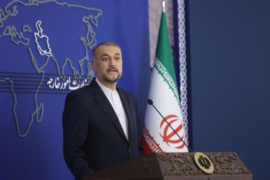 Iranian Foreign Minister Hossein Amirabdollahian speaks during a press conference after the second 3+3 Regional platform summit in Tehran, Iran, October 23, 2023. 