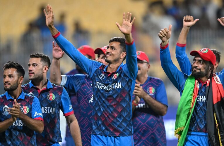 Afghanistan claim historic eight-wicket win over Pakistan at Cricket World Cup to boost semi-final hopes