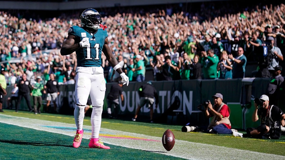 Philadelphia Eagles wide receiver AJ Brown celebrates