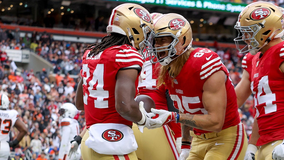 San Francisco 49ers' George Kittle celebrates